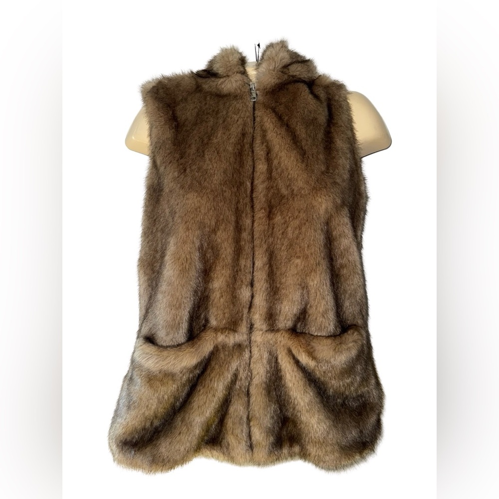 Zara Brown Faux Fur Sleeveless Vest with Front Zip